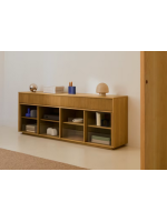 GERUSAL 200x80h cm Sideboard mit Schiebetüren aus gehärtetem Glas und Eichenfurnier