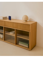 GERUSAL 200x80h cm Sideboard mit Schiebetüren aus gehärtetem Glas und Eichenfurnier