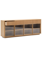 GERUSAL 200x80h cm Sideboard mit Schiebetüren aus gehärtetem Glas und Eichenfurnier