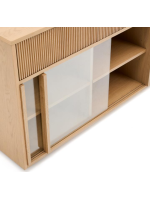 GERUSAL Aparador de 200x80h cm con puertas correderas en cristal templado y chapa de roble