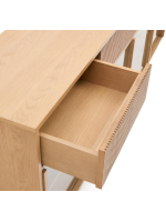 GERUSAL Buffet 200x80h cm avec portes coulissantes en verre trempé et placage chêne