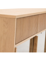 GERUSAL Buffet 200x80h cm avec portes coulissantes en verre trempé et placage chêne