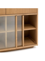 GERUSAL 200x80h cm Sideboard mit Schiebetüren aus gehärtetem Glas und Eichenfurnier