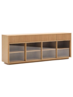 GERUSAL 200x80h cm Sideboard mit Schiebetüren aus gehärtetem Glas und Eichenfurnier