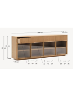 GERUSAL 200x80h cm Sideboard mit Schiebetüren aus gehärtetem Glas und Eichenfurnier