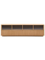 GERUSAL TV Schrank 200x54h cm mit Schiebetüren und Schubladen aus gehärtetem Glas und Eichenfurnier