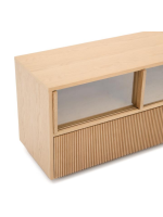 GERUSAL TV Schrank 200x54h cm mit Schiebetüren und Schubladen aus gehärtetem Glas und Eichenfurnier