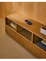 GERUSAL TV cabinet 200x54h cm with sliding doors and drawers in tempered glass and oak veneer
