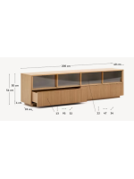 GERUSAL TV Schrank 200x54h cm mit Schiebetüren und Schubladen aus gehärtetem Glas und Eichenfurnier