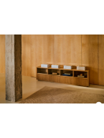 GERUSAL TV Schrank 200x54h cm mit Schiebetüren und Schubladen aus gehärtetem Glas und Eichenfurnier