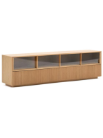 GERUSAL TV Schrank 200x54h cm mit Schiebetüren und Schubladen aus gehärtetem Glas und Eichenfurnier
