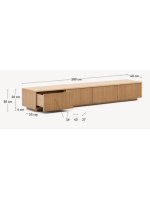 GERUSAL Meuble TV 200x30h cm avec tiroirs en placage chêne