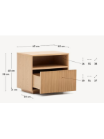 GERUSAL table de nuit con cajón y compartimento en chapa de roble