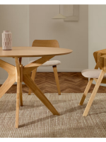 ETOLIN Mesa Ø 120 cm tapa chapada en roble y patas de madera maciza diseño living