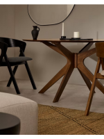 BATILDE Mesa Ø 120 tapa chapada en nogal y patas de madera maciza diseño living