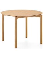CORIK Mesa de Ø 110 cm en chapa de fresno natural y patas de madera maciza con acabado fresno natural