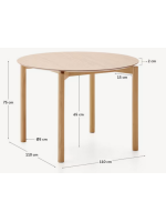 CORIK Table Ø 110 cm en placage de frêne naturel et pieds en bois massif finition frêne naturel