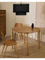 CORIK Mesa de Ø 110 cm en chapa de fresno natural y patas de madera maciza con acabado fresno natural
