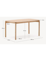 PETTY Mesa de 160x90 cm en chapa de fresno natural y patas de madera maciza con acabado fresno natural