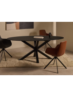 BARGIANE tavolo ovale 200x100 cm piano in vetro temperato nero e base in acciaio nero design casa