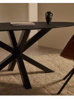 BARGIANE table ovale 200x100 cm plateau en verre trempé noir et piètement en acier noir design maison