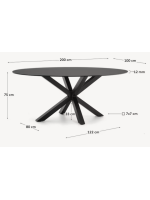BARGIANE Mesa ovalada 200x100 cm tapa de cristal templado negro y base de acero negro diseño hogar