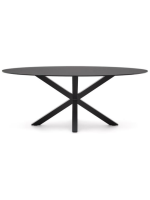 BARGIANE table ovale 200x100 cm plateau en verre trempé noir et piètement en acier noir design maison