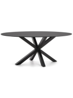 BARGIANE table ovale 200x100 cm plateau en verre trempé noir et piètement en acier noir design maison