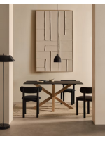 SHANELLE Table design 160x90 cm pieds en acier couleur bois et plateau en verre trempé noir