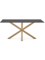 SHANELLE Table design 160x90 cm pieds en acier couleur bois et plateau en verre trempé noir