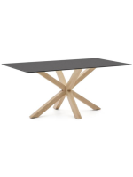 SHANELLE 160x90 cm wood colored steel legs and black tempered glass top designer table