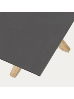 SHANELLE 160x90 cm gambe in acciaio color legno e piano in vetro temperato nero tavolo di design