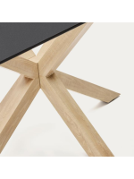 SHANELLE Table design 160x90 cm pieds en acier couleur bois et plateau en verre trempé noir
