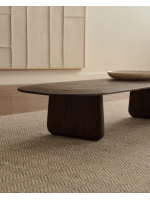 CORTON Mesa de centro 147x65 en madera maciza de roble acabado oscuro