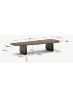 CORTON Mesa de centro 147x65 en madera maciza de roble acabado oscuro