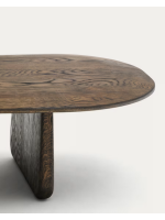 CORTON Mesa de centro 147x65 en madera maciza de roble acabado oscuro