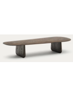 CORTON Mesa de centro 147x65 en madera maciza de roble acabado oscuro