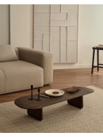 CORTON Mesa de centro 147x65 en madera maciza de roble acabado oscuro