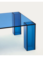 EMUL Mesa de centro de cristal templado azul de 140x60 cm