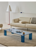 EMUL Mesa de centro de cristal templado azul de 140x60 cm