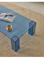 EMUL Mesa de centro de cristal templado azul de 140x60 cm