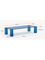 EMUL Mesa de centro de cristal templado azul de 140x60 cm