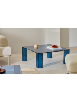 OPTUS Table basse en verre trempé bleu 85x85 cm
