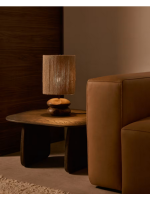 SPOT table lamp in solid acacia wood with dark finish and natural jute fibre