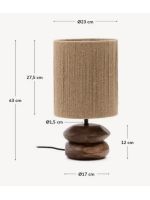 SPOT lampa de table en bois d'acacia massif avec finition foncée et fibre de jute naturelle