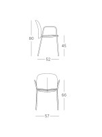 MENTHA chaise avec accoudoirs au choix en technopolymère et acier peint empilable pour intérieur ou extérieur