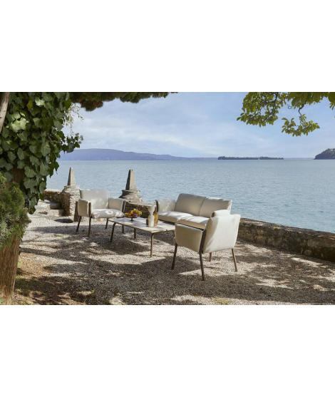 BREZZA LOUNGE poltrona in tessuto sfoderabile e gambe in acciaio scelta colore per esterno e interno