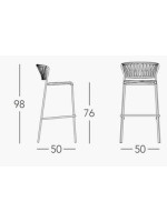 LISA CLUB Taburete asiento h 75 o 65 cm en acero galvanizado y cuerda color a elegir diseño hogar o contract