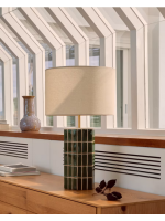 DENNET green ceramic and ecru fabric table lamp