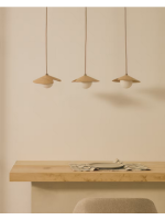 CAPTON lustre en placage de chêne avec 3 sphères en verre fumé blanc